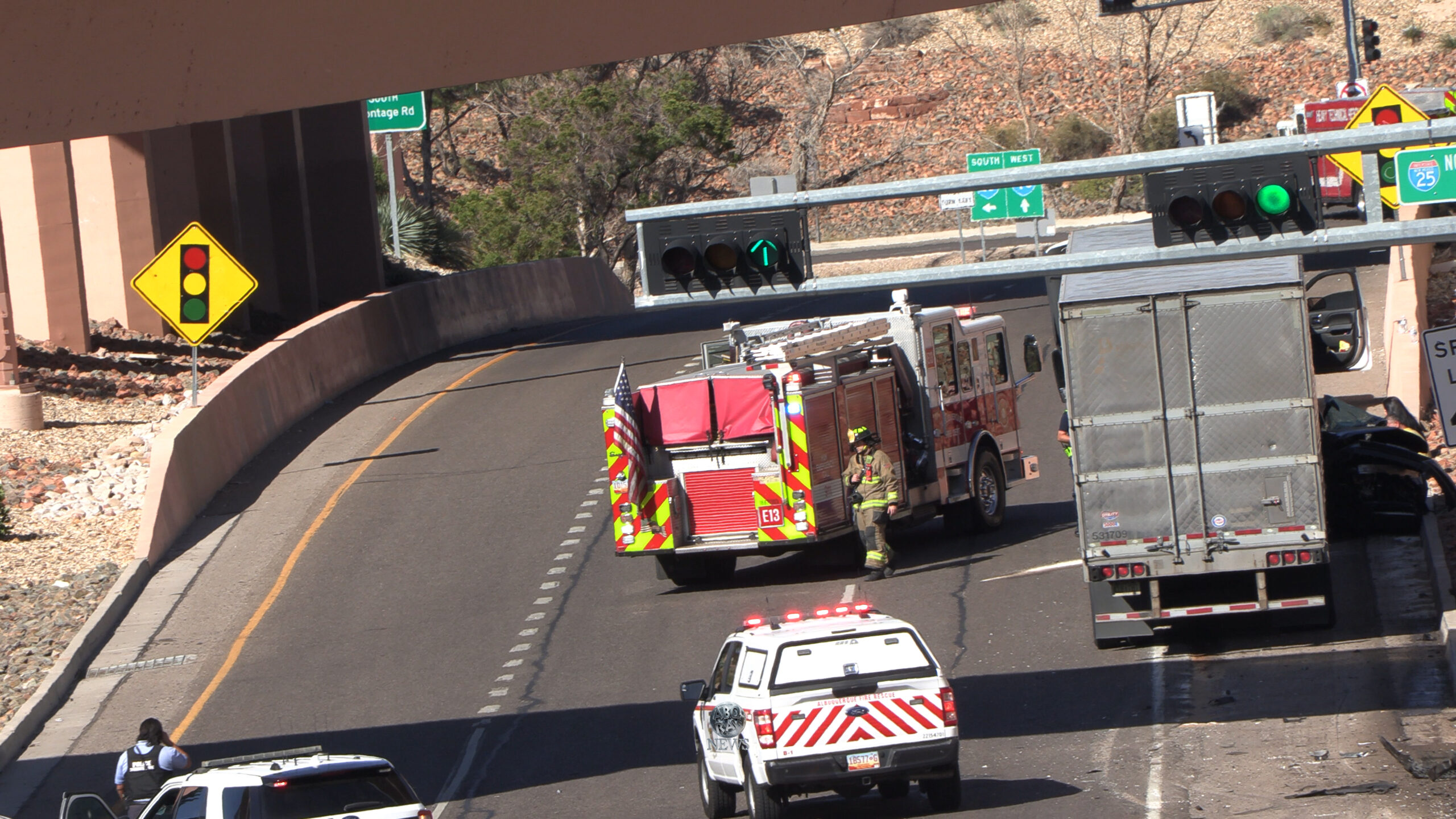 1 Dead, 1 Transported to Hospital After Semi vs. Car Crash on Frontage Road